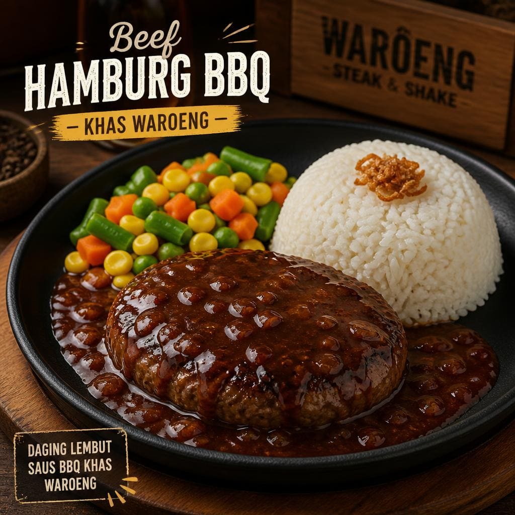 Beef Hamburg BBQ dengan daging hamburg lembut dan saus BBQ